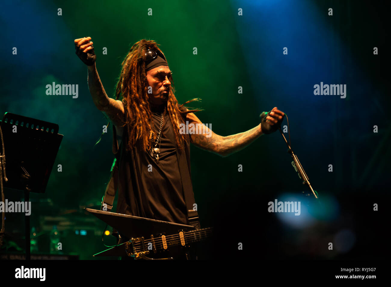 Al Jourgensen, Sänger, Gitarrist, Keyboarder und Leiter des Industrial Metal Rock Band des Ministeriums. Villa Ada, Rom, Italien,1-08 2018 Stockfoto