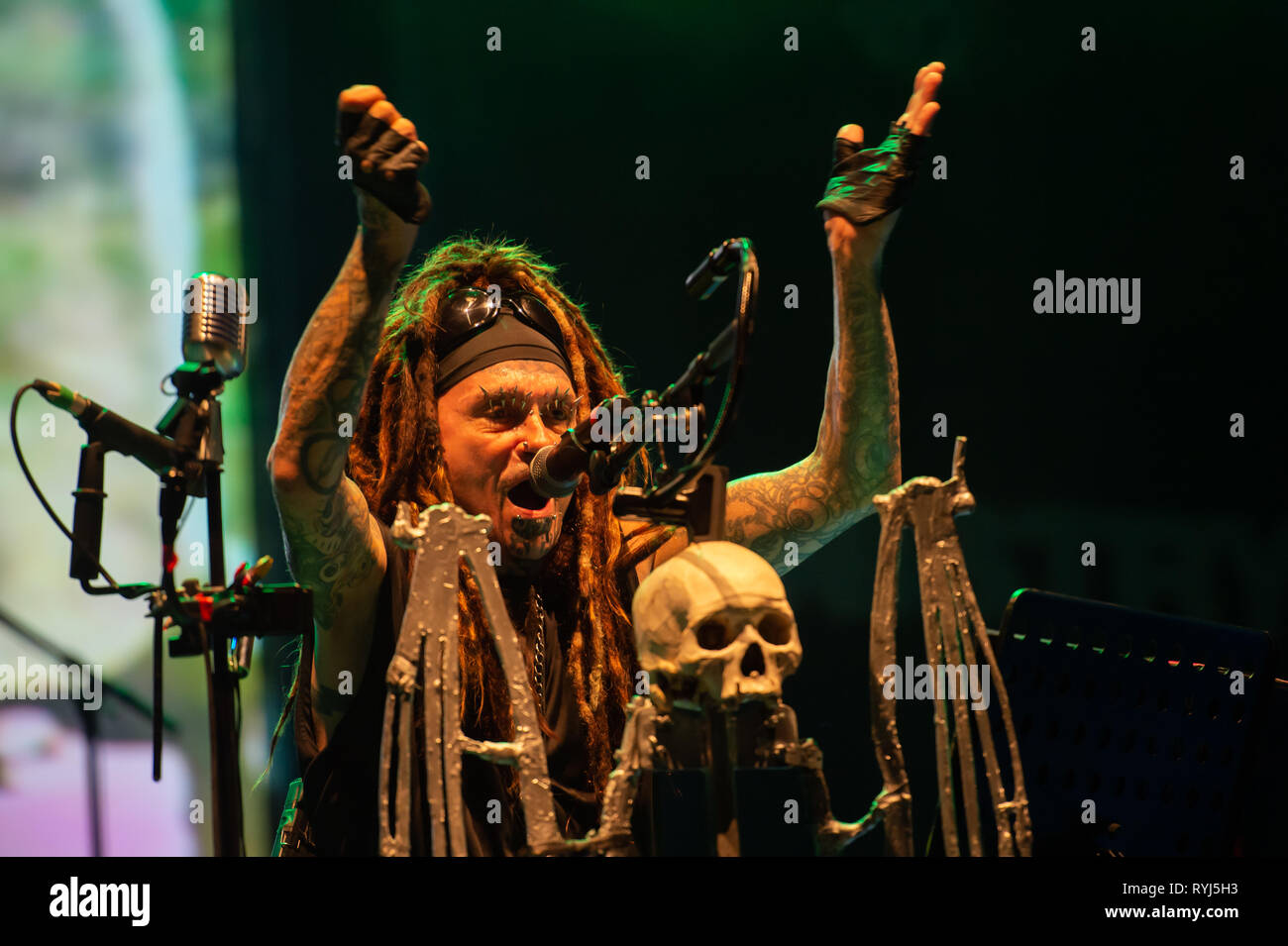 Al Jourgensen, Sänger, Gitarrist, Keyboarder und Leiter des Industrial Metal Rock Band des Ministeriums. Villa Ada, Rom, Italien,1-08 2018 Stockfoto