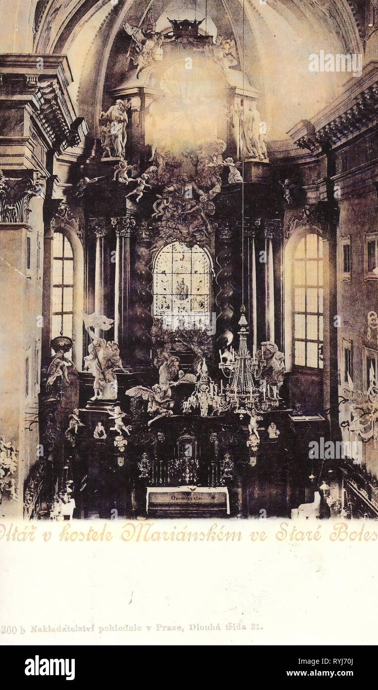 Innenraum der Kirche der Himmelfahrt der Jungfrau Maria (Stará Boleslav), 1899, Mittelböhmische Region, Stare Boleslavi, Altar der Marienkirche Stockfoto