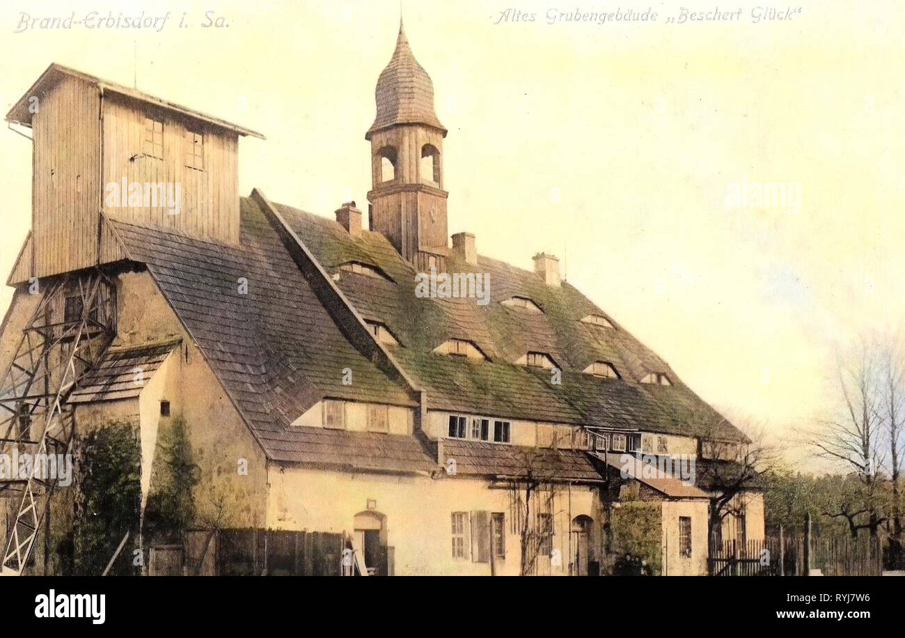 Beschert Glück Fundgrube (Zug), 1909, Landkreis Mittelsachsen, Marke, Erbisdorf, beschert Glück, Altes Grubengebäude, Deutschland Stockfoto