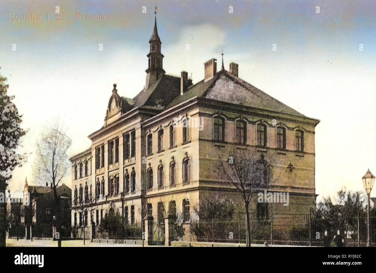 Schulen im Landkreis Mittelsachsen, Gebäude in Rochlitz, 1909, Landkreis Mittelsachsen, Rochlitz, Realschule, Deutschland Stockfoto