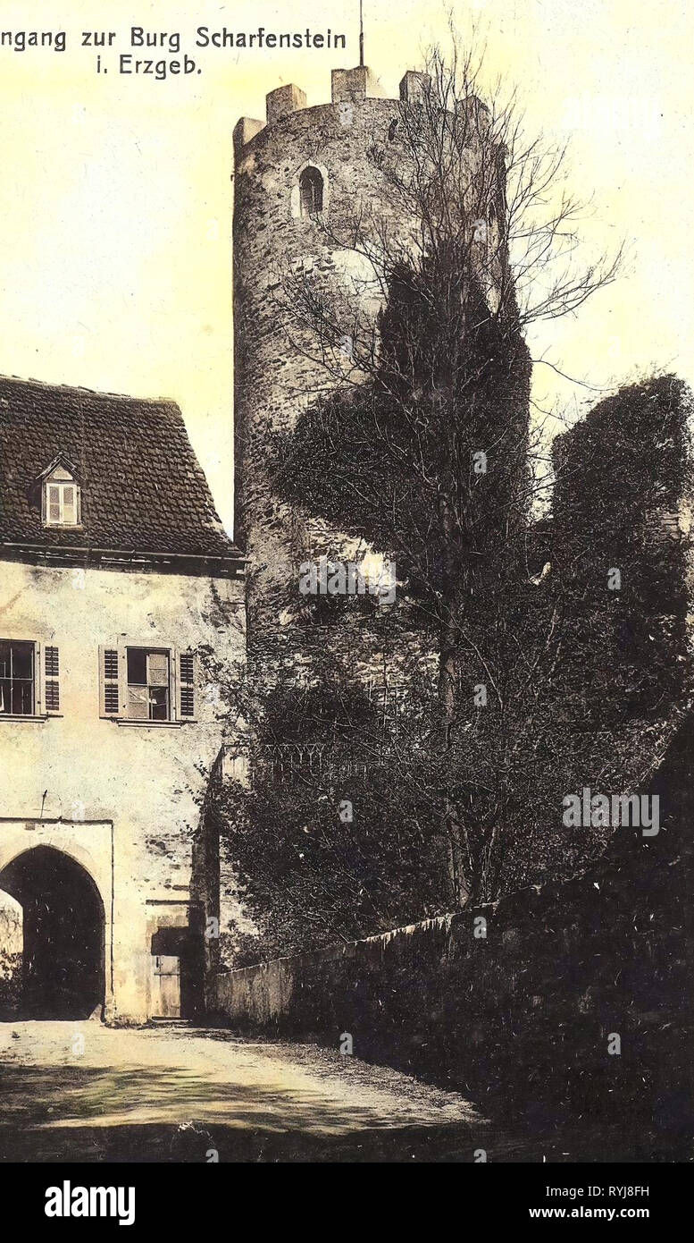 Burg Scharfenstein, Schloss Tore in Sachsen, 1909, Erzgebirgskreis, Scharfenstein, Schloß, Deutschland Stockfoto