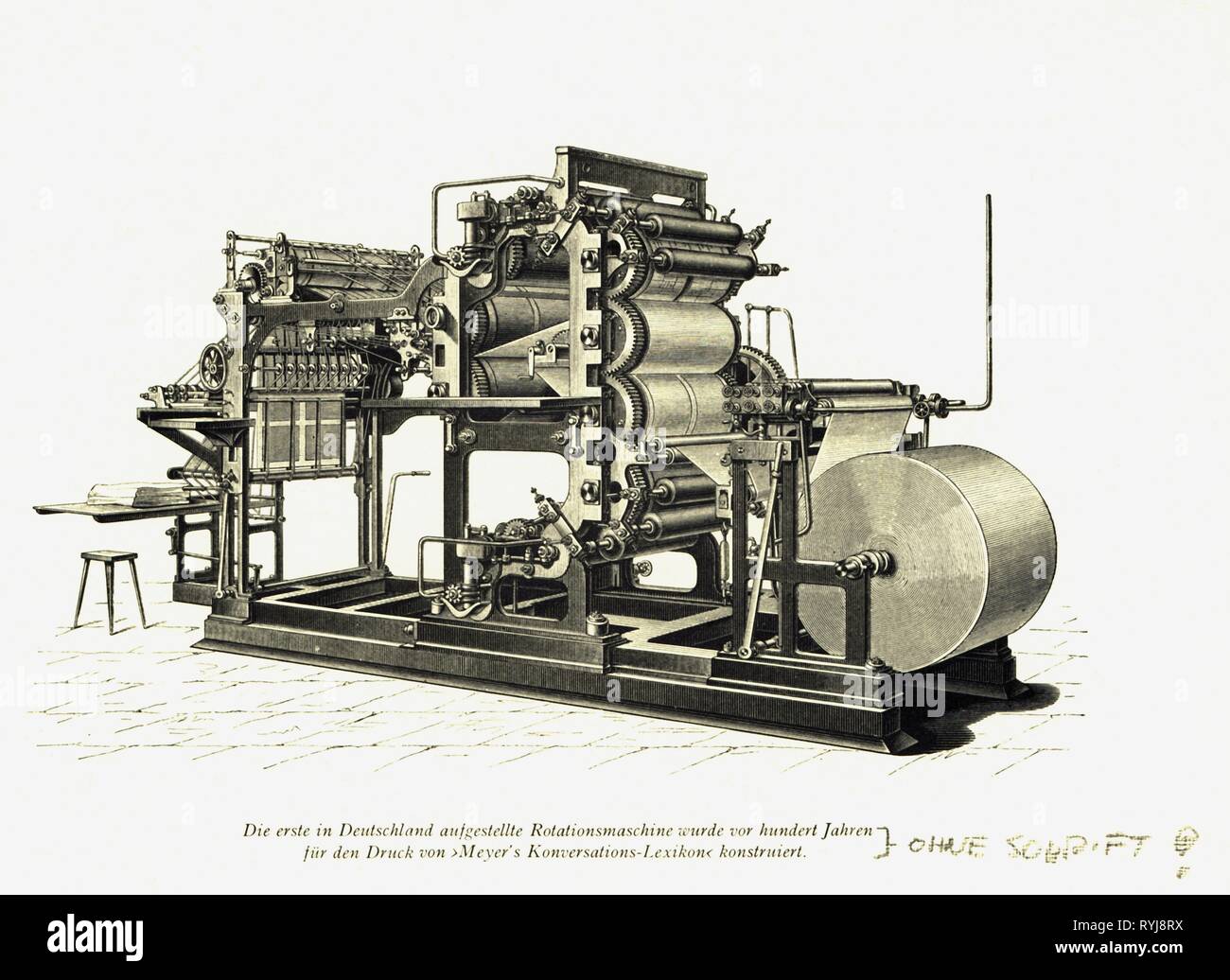 Technik, Typografie, Rotationspresse, Maschinenfabrik Augsburg-Nuernberg,  1880, Holzstich, Ende Des 19. Jahrhunderts, Additional-Rights -  Clearance-Info - Not-Available Stockfotografie - Alamy