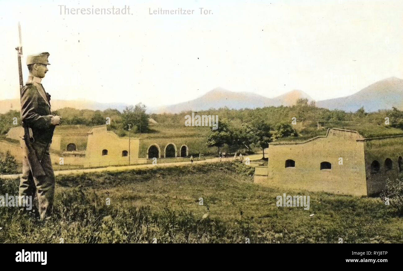 Festungen in der Tschechischen Republik, Gebäude in Terezín, österreichisch-ungarischen Armee, 1910, Aussig, Theresienstadt, Leitmeritzer Tor Stockfoto
