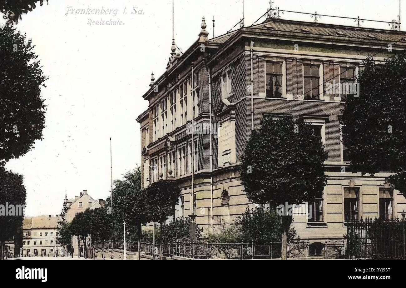 Schulen im Landkreis Mittelsachsen, Gebäude in Frankenberg/SA., 1910, Landkreis Mittelsachsen, Frankenberg, Realschule, Deutschland Stockfoto