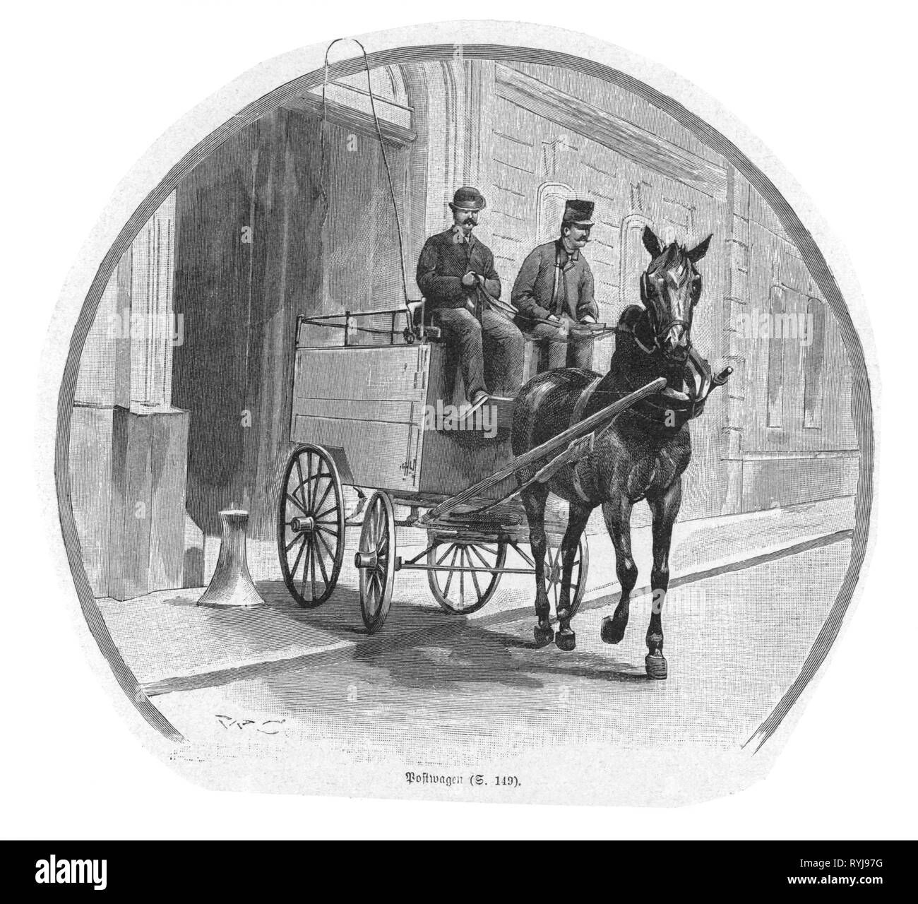 E-Trainer, e-mail van der k.u.k.-mail, Wien, Holzstich, ca. 1890,- Additional-Rights Clearance-Info - Not-Available Stockfoto