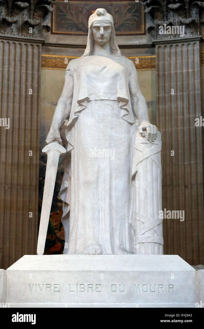 Das Pantheon ist die Begräbnisstätte für viele berühmte Franzosen. Statue. In Freiheit leben oder sterben. Paris. Frankreich. Stockfoto