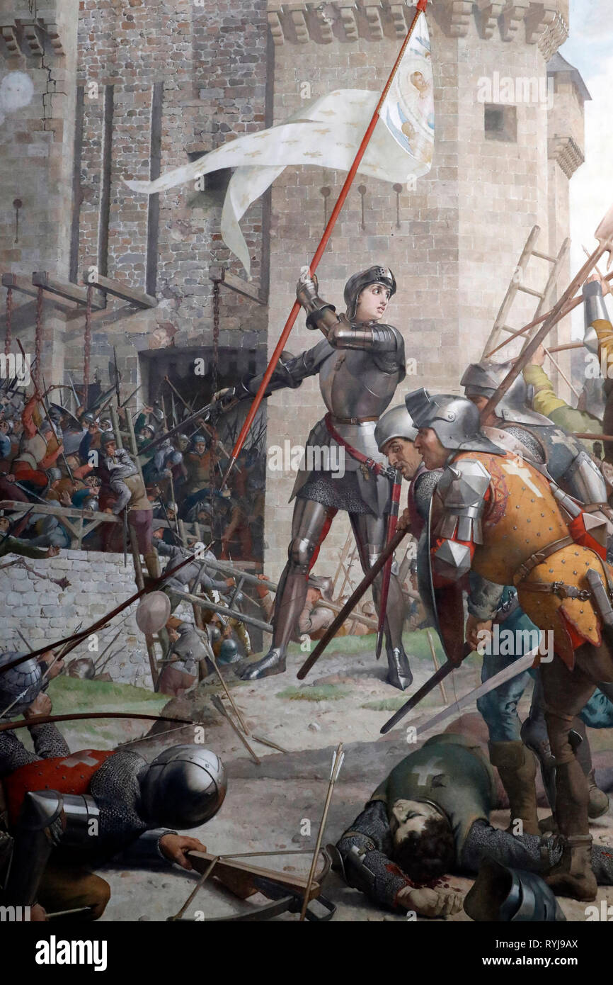 Das Pantheon ist die Begräbnisstätte für viele berühmte Franzosen. Jeanne d'Arc. Gemälde von Jules-Eugene Lenepveu (1819-1898). Paris. Frankreich. Stockfoto