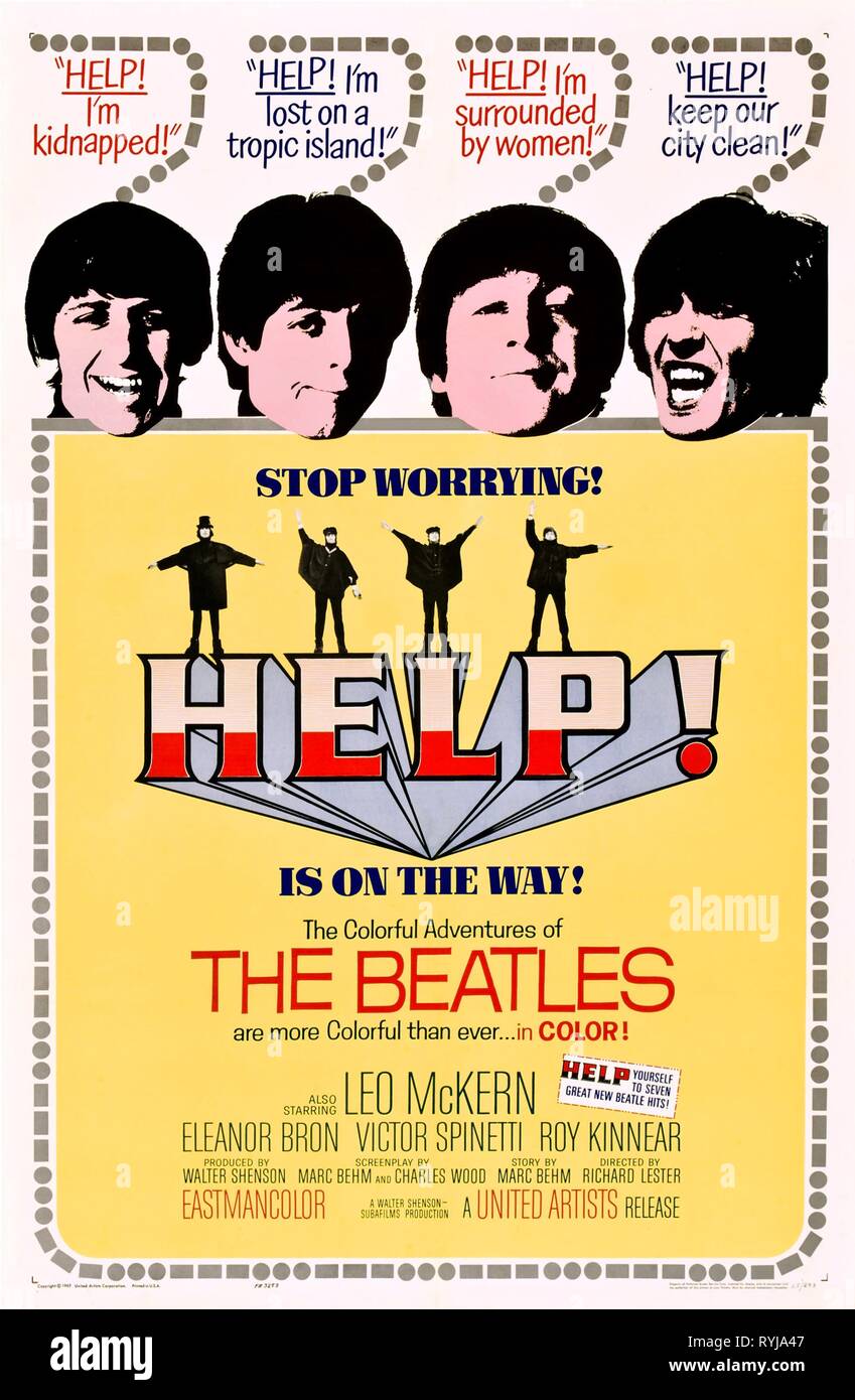 RINGO STARR, PAUL MCCARTNEY, John Lennon, George Harrison, Plakat, HILFE!, 1965 Stockfoto