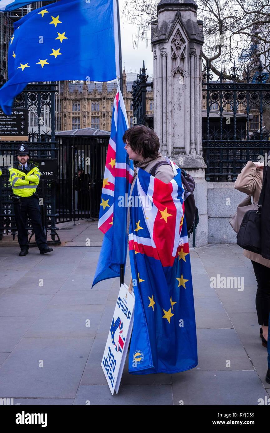 Menschen protestieren über Brexit außerhalb des Parlaments, Palast von Westminster, London, England, Großbritannien Stockfoto