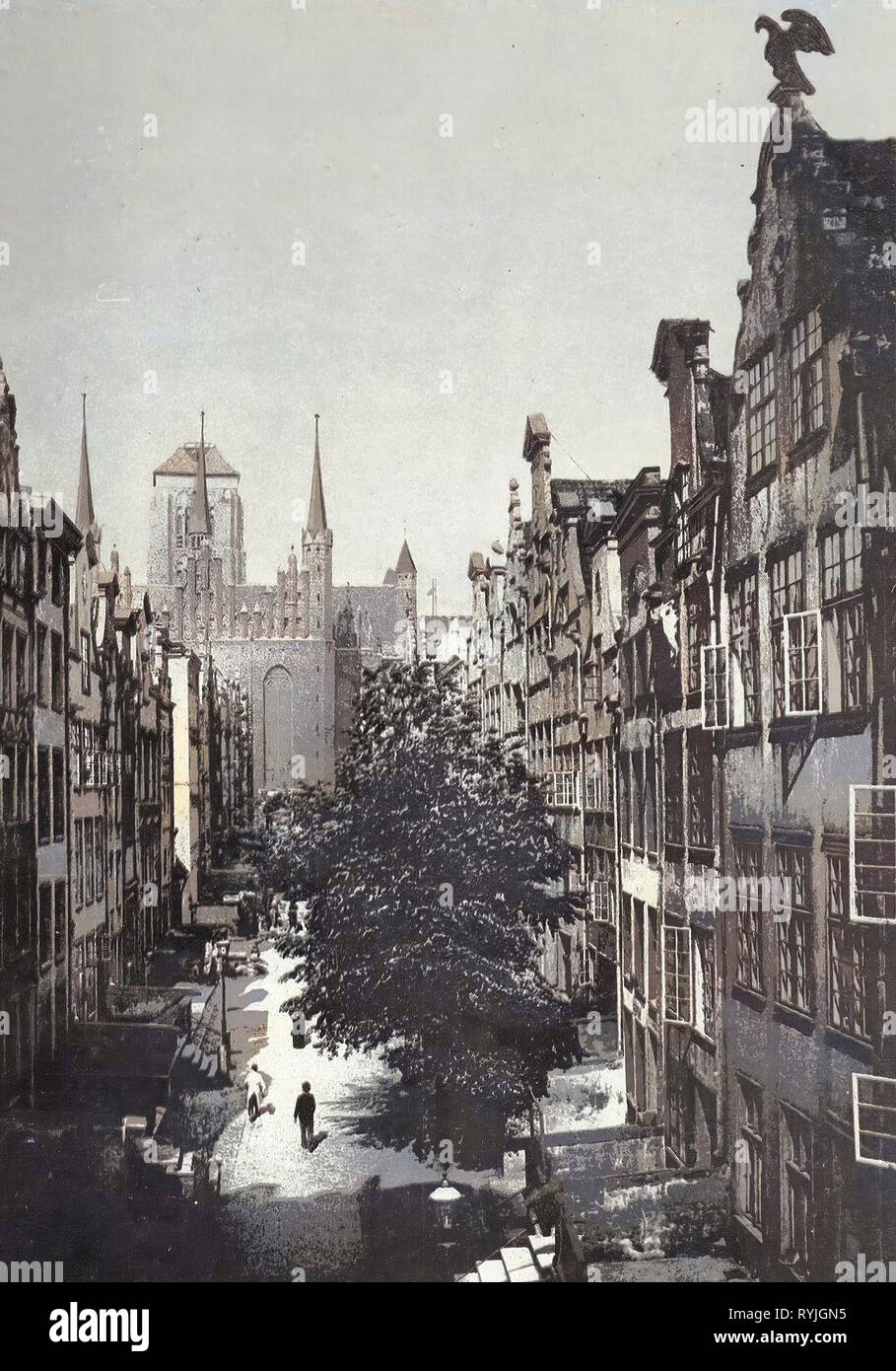 Geschichte der Kirche St. Maria in Danzig, Mariacka Straße in Danzig, 1898, Woiwodschaft Pommern, Danzig, Elisabethstraße und Marientor Stockfoto