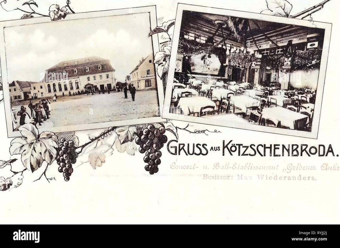 Multiview Postkarten, Ballsäle in Deutschland, Goldener Anker (Radebeul), Stadien in Deutschland, 1898, Landkreis Meißen, Kötzschenbroda, Kugel, Etablissement Goldener Anker Stockfoto