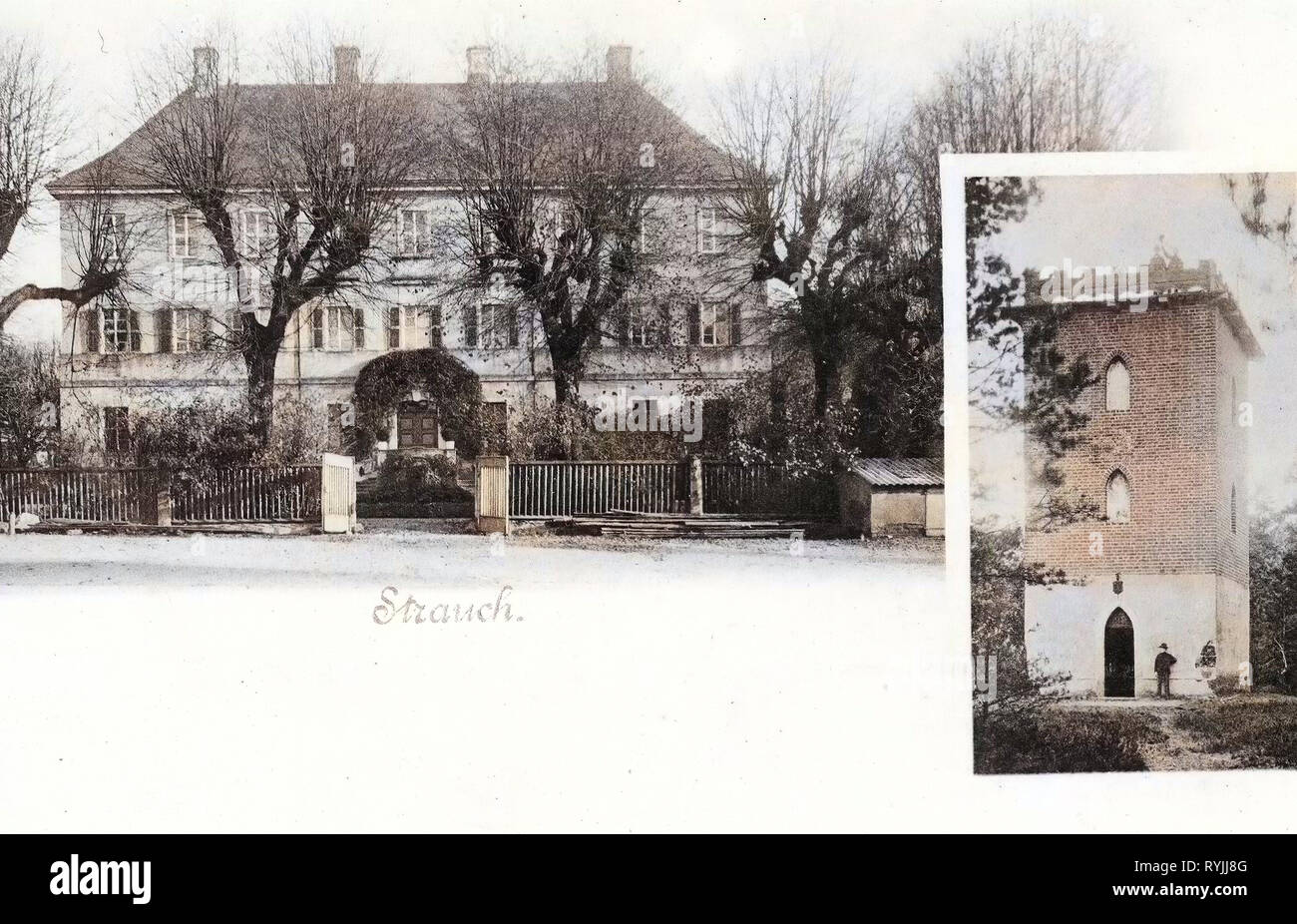 Multiview Postkarten, Aussichtstürme in Sachsen, Gebäude im Landkreis Meißen, Strauch (Großenhain), 1898, Landkreis Meißen, Strauch, Ansicht, Deutschland Stockfoto