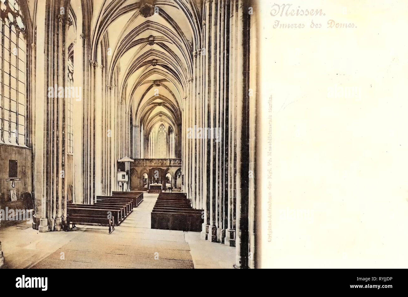 Innenraum der Meißner Dom, Kirche aus Holz Bänke, Altäre in Sachsen, 1899, Meißen, Inneres des Domes, Deutschland Stockfoto
