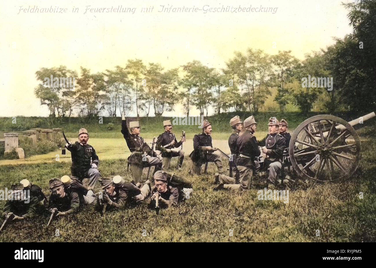 10 cm M. 99 Feldhaubitze, österreichisch-ungarischen Armee, 1910, Aussig, Theresienstadt, neuen Feldhaubitze in Feuerstellung, Tschechische Republik Stockfoto
