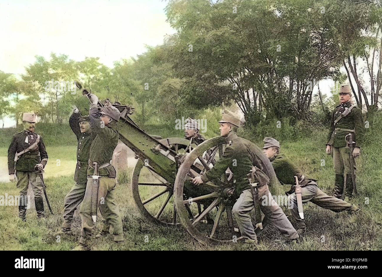 10 cm M. 99 Feldhaubitze, österreichisch-ungarischen Armee, 1910, Aussig, Theresienstadt, Zurückführen der neuen Feldhaubitze, Tschechische Republik Stockfoto