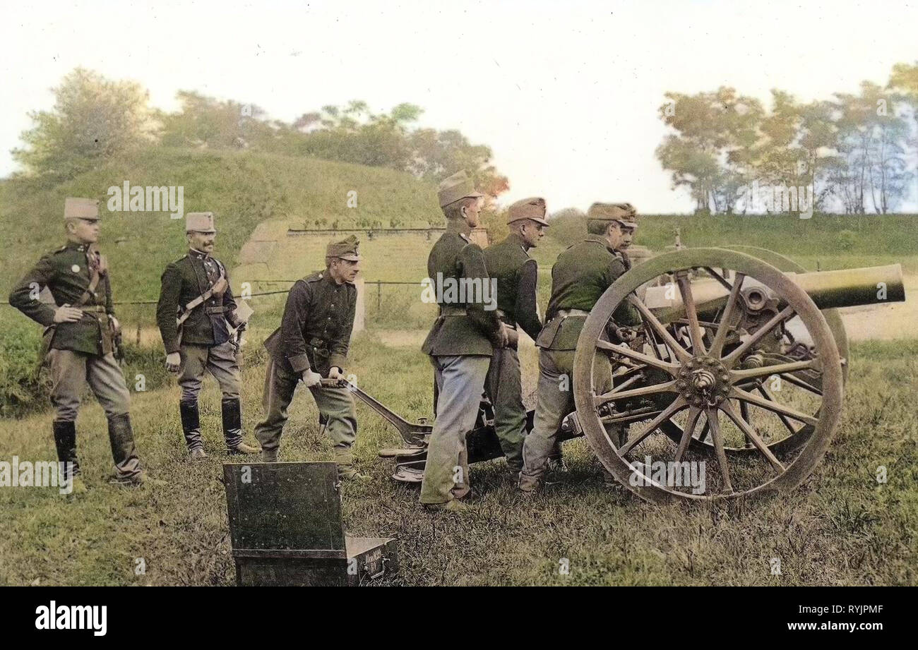 10 cm M. 99 Feldhaubitze, österreichisch-ungarischen Armee, 1910, Aussig, Theresienstadt, Laden der neuen Feldhaubitze, Tschechische Republik Stockfoto
