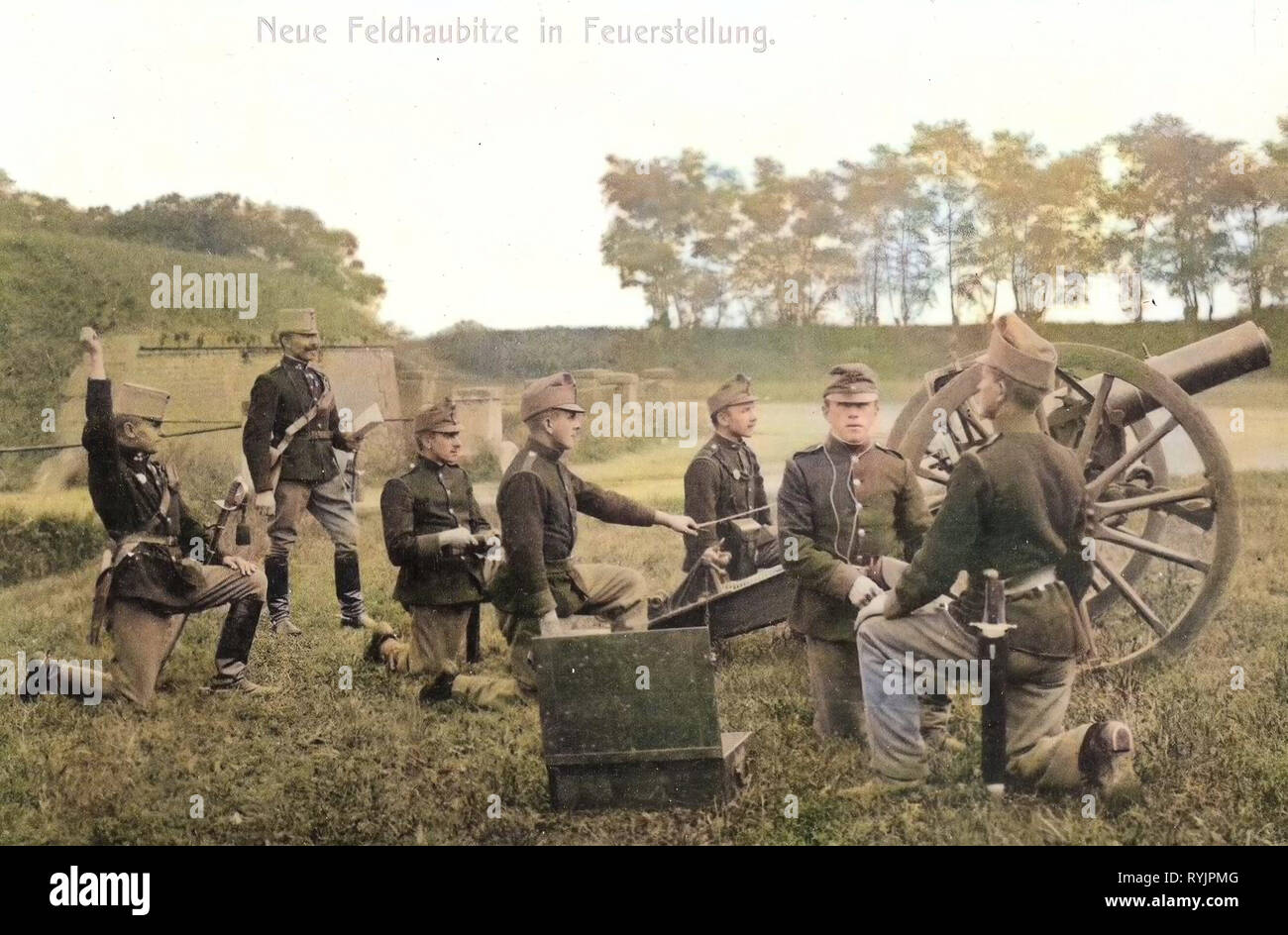 10 cm M. 99 Feldhaubitze, österreichisch-ungarischen Armee, 1910, Aussig, Theresienstadt, neuen Feldhaubitze in Feuerstellung, Tschechische Republik Stockfoto