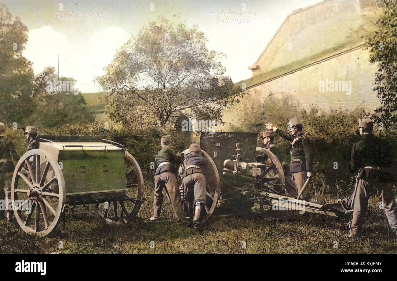 8 cm M. 5/8, österreichisch-ungarischen Armee, 1910, Aussig, Theresienstadt, Feldartillerie Vorführen des Halbzuges, Tschechische Republik Stockfoto