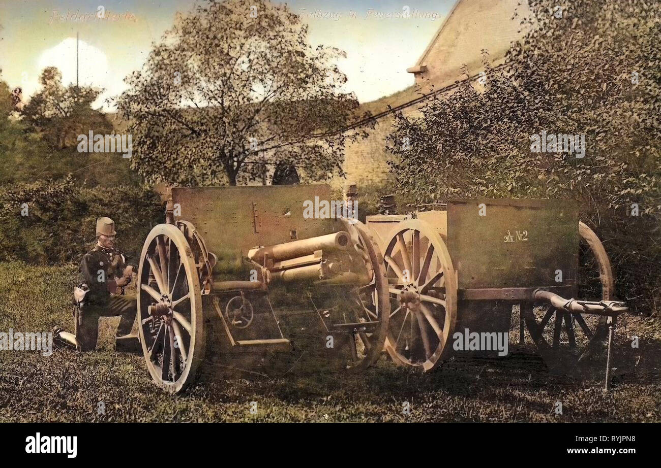 Der österreichisch-ungarischen Armee, 1910, Aussig, Theresienstadt, Feldartillerie Halbzug in Feuerstellung, Tschechische Republik Stockfoto