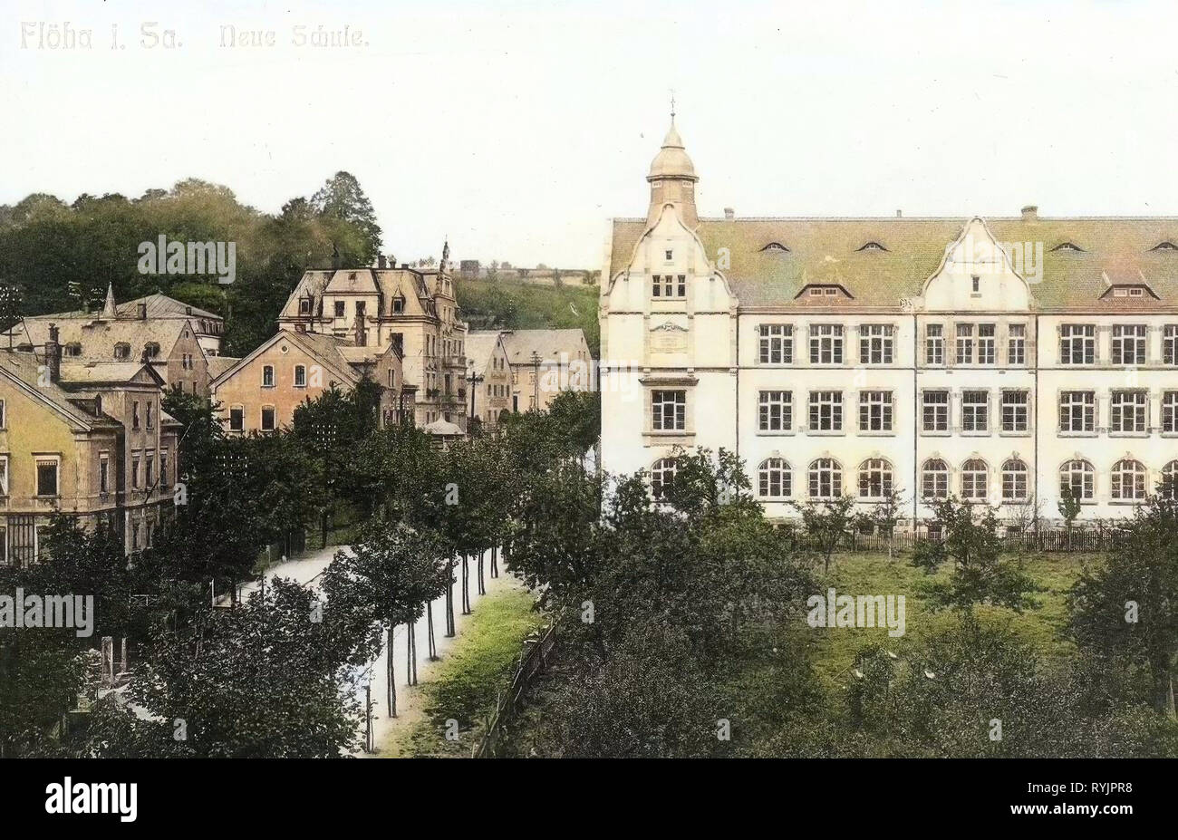 Schulen im Landkreis Mittelsachsen, Gebäude in Flöha, 1910, Landkreis Mittelsachsen, Flöha, neue Schule, Deutschland Stockfoto