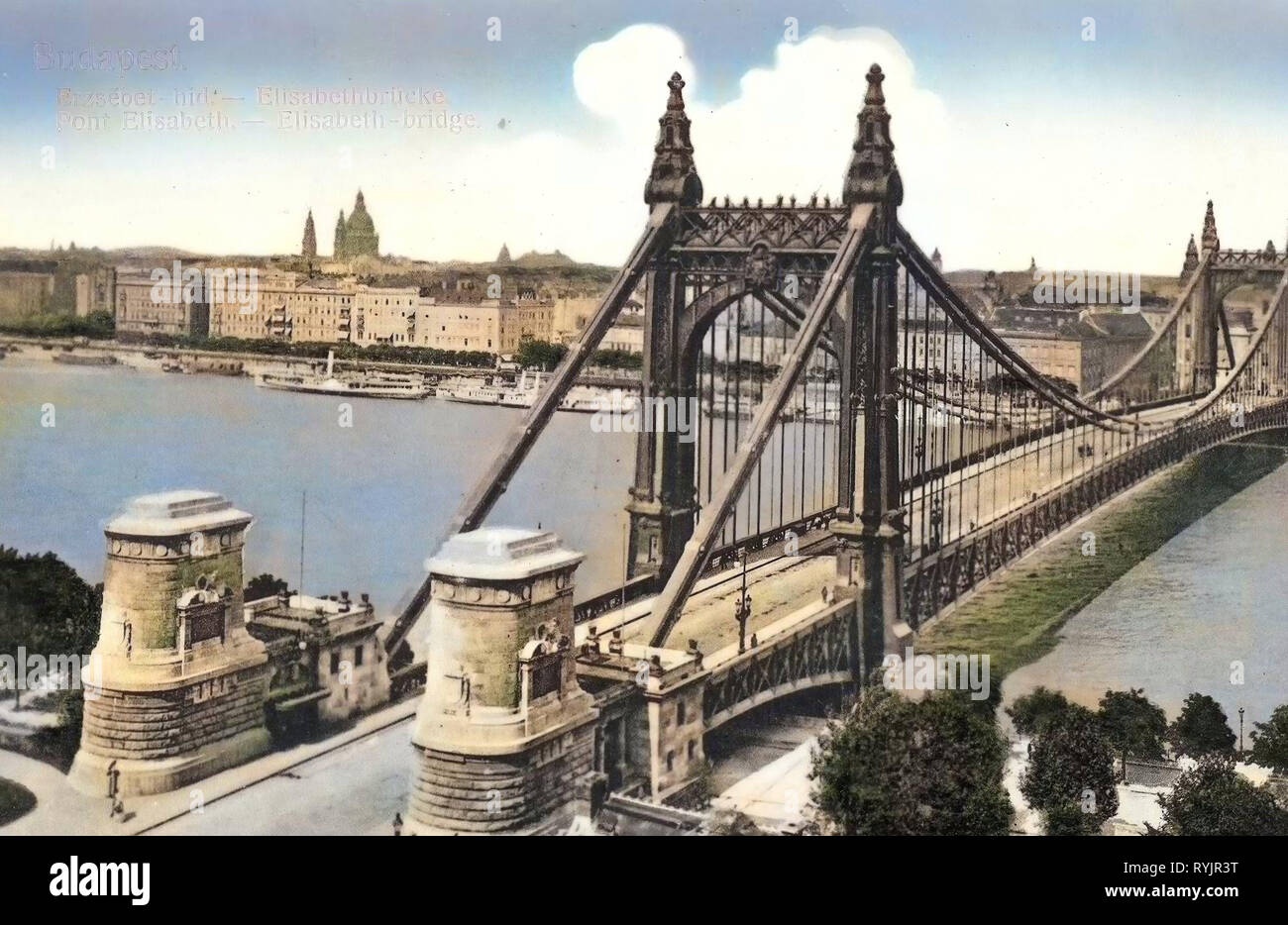 Historische Bilder der Elisabeth Brücke, Budapest, deutsche Text 1911, Elisabethbrücke, Ungarn Stockfoto