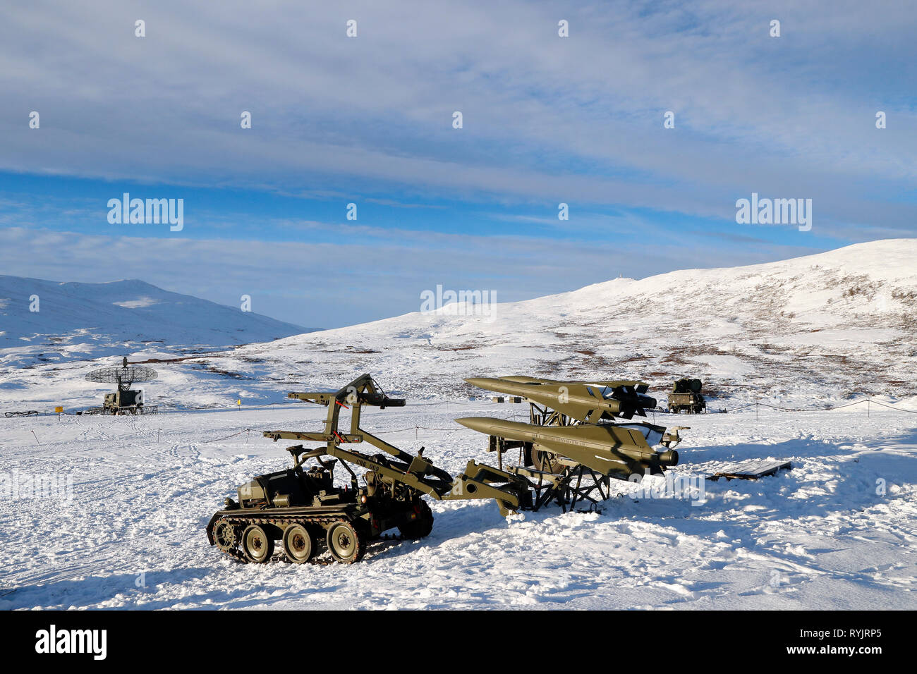 DovrefjellÐSunndalsfjella National Park. NATO-Militärbasis. Surface-to-Air Missile. Norwegen. Stockfoto