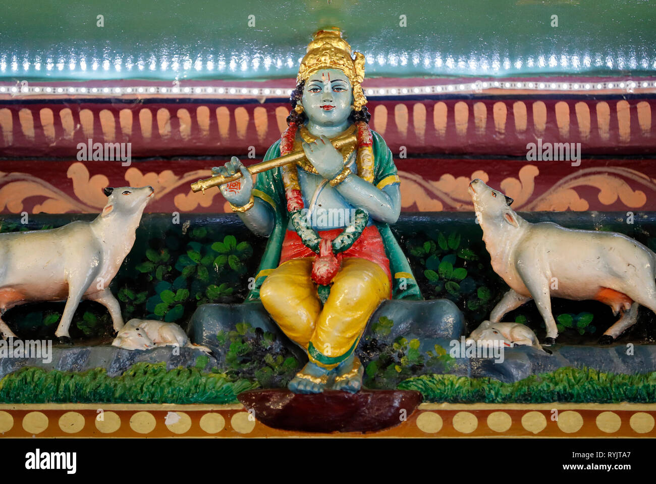 Sri Mariamman Hindu Tempel. Hindu Gott: Lord Krishna. Singapur. Stockfoto