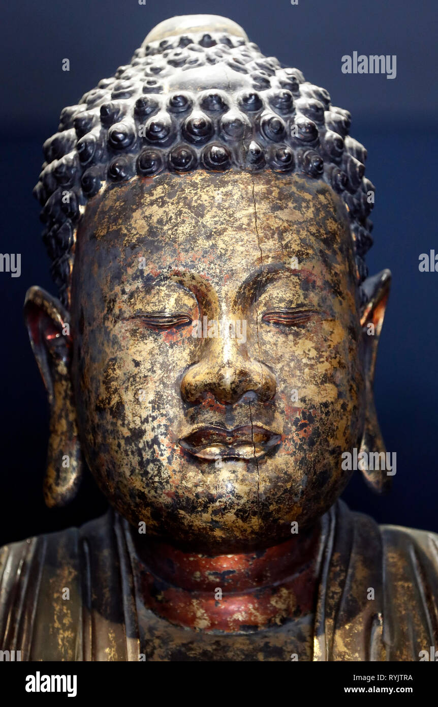 Museum der vietnamesischen Geschichte. Buddha. Aus vergoldetem Holz. Aus dem 18. Jahrhundert. Ho Chi Minh City. Vietnam. Stockfoto