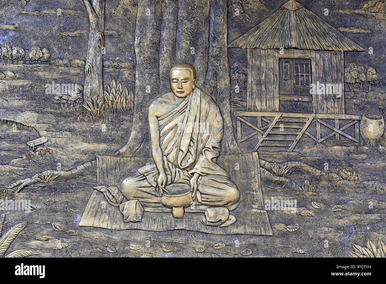 Tinh Xa Ngoc Chau buddhistischer Tempel. Buddhistischer Mönch. Chau Doc Vietnam. Stockfoto