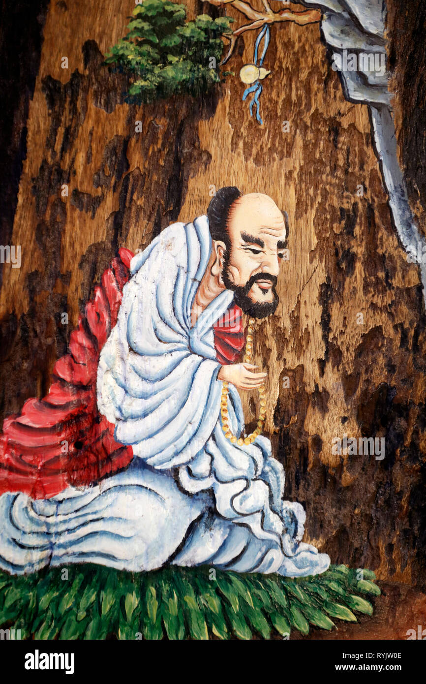 Bodhidharma (5. bis 6. Jahrhundert) war ein indisch-buddhistischen Mönch, und wird traditionell als Sender des Zen gutgeschrieben. Can Tho. Vietnam. Stockfoto