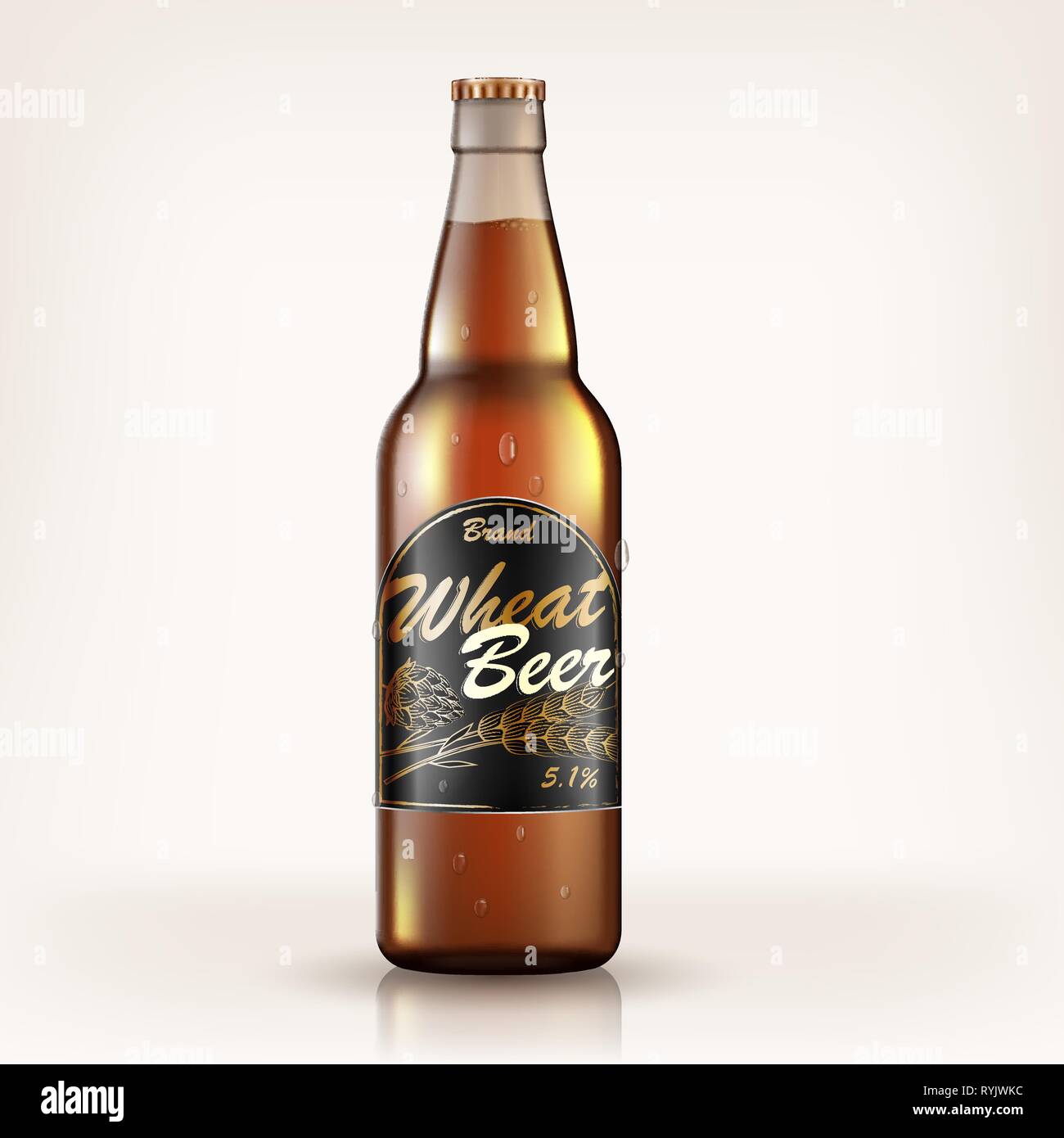 Handwerk Weißbier Label Design. Bier im Glas Flasche Vorlage enthalten sind, Banner mit Hopfen und goldenen Reif Weizen ad. Vector 3d-Darstellung Stock Vektor