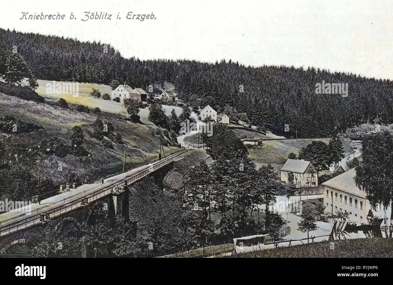 Schienen in Deutschland, Brücken im Erzgebirgskreis, Gebäude im Erzgebirgskreis 1911, Erzgebirgskreis, Kniebreche Zöblitz, Stockfoto