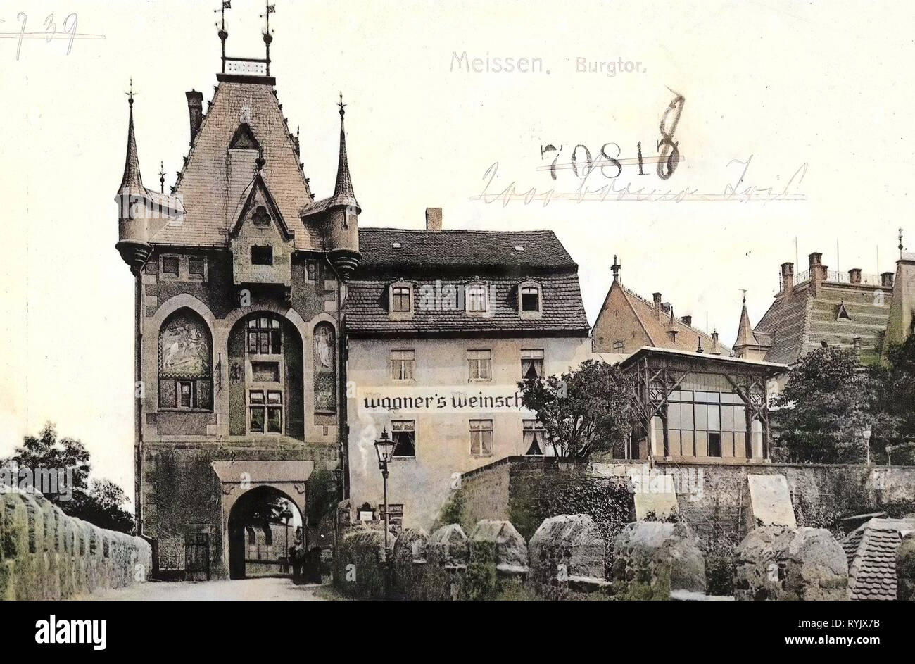 Schloss Tore in Sachsen Albrechtsburg, 1911, Meißen, Burgtor, Deutschland Stockfoto