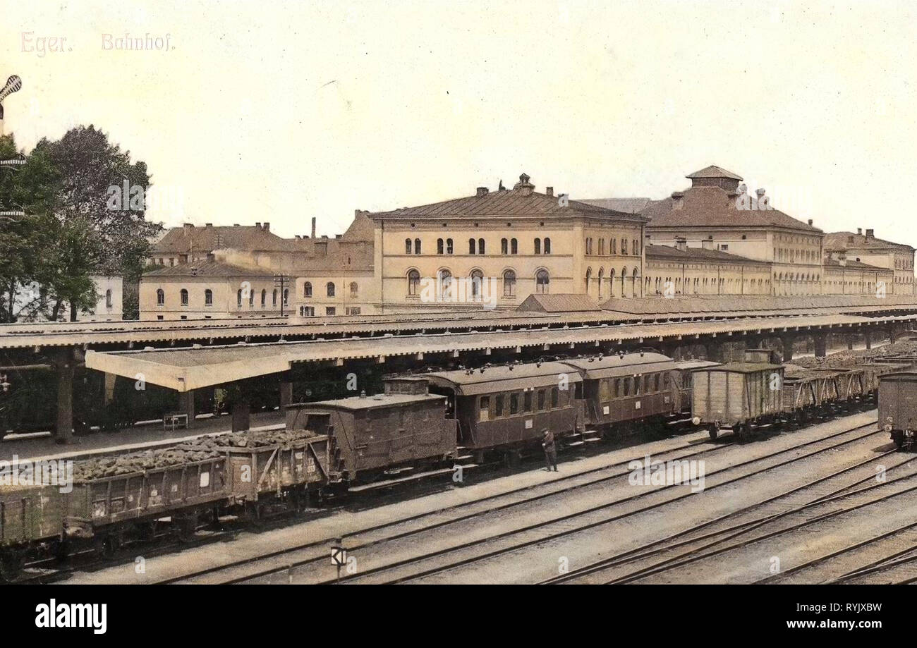 Der Trainer der Tschechischen Republik, der Zeichen in Deutschland, Cheb (Bahnhof), 1912, Karlsbad, Eger, Bahnhof Stockfoto
