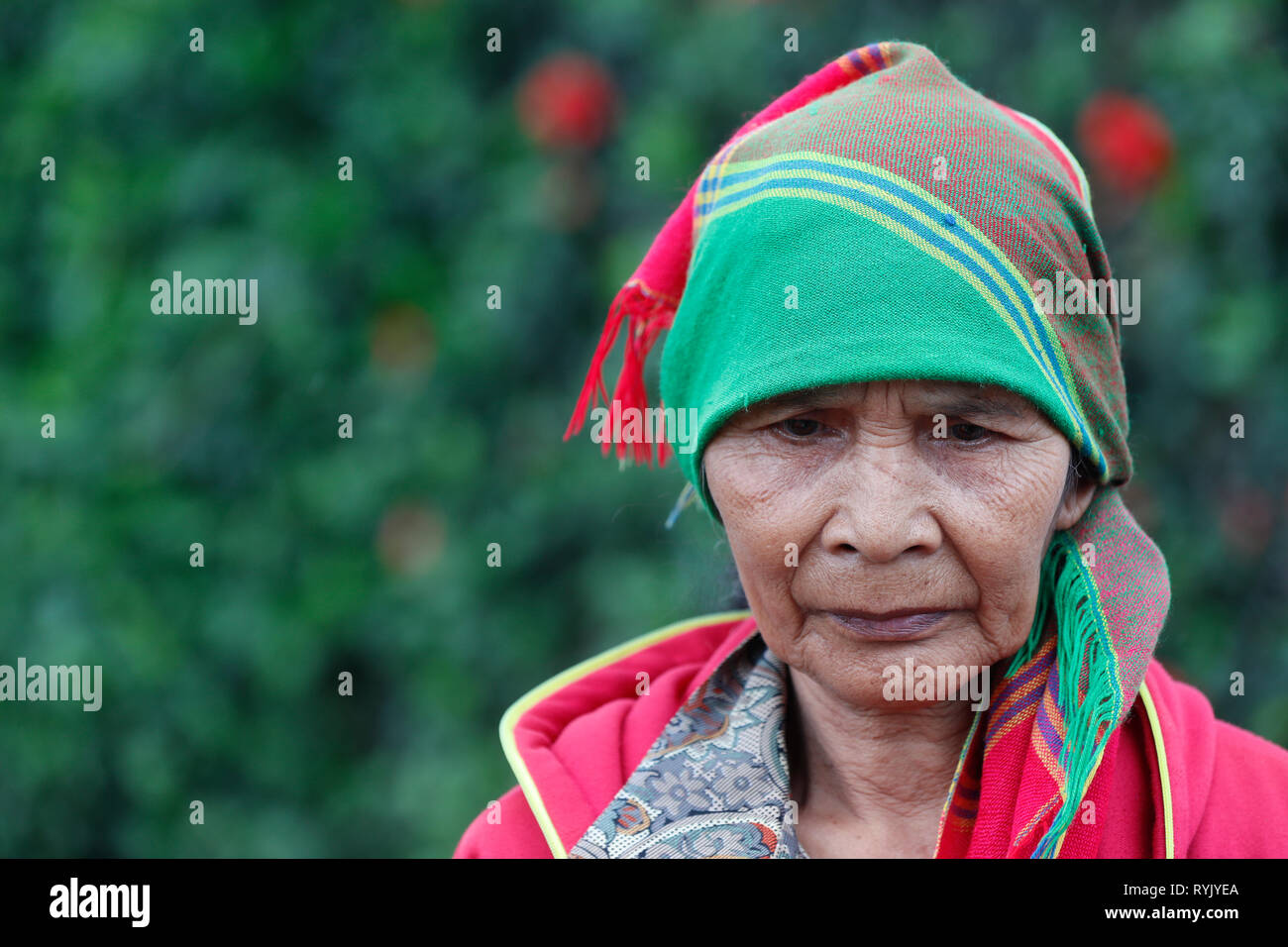 Senior ethnische Minderheit Frau. Porträt. Dalat. Vietnam. Stockfoto