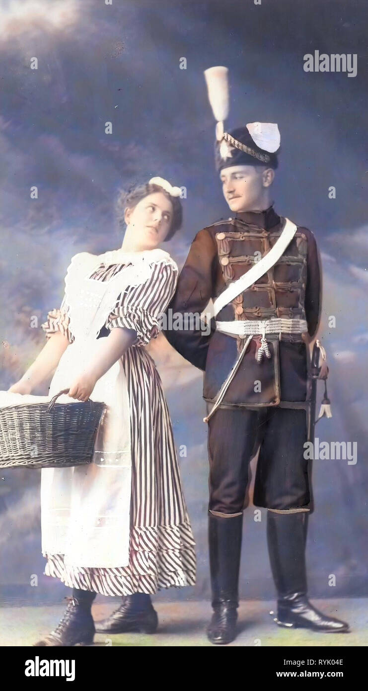 Husaren von Deutschland, verliebte Paare in Deutschland, Körbe von Deutschland, 1913, Meißen, Husaren im Garten der Schütze, Parade Stockfoto