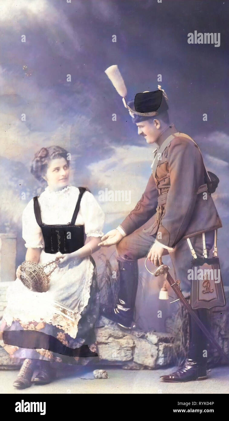 Husaren von Deutschland, verliebte Paare in Deutschland, Körbe von Deutschland, 1913, Meißen, Husaren im Garten der Schütze Stockfoto