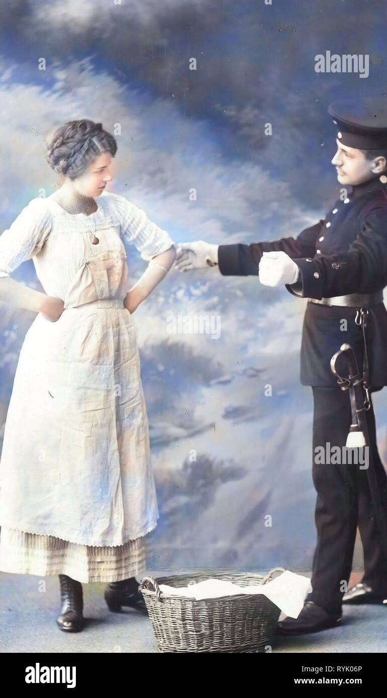 Verliebte Paare in Deutschland, Armee von Sachsen, Körbe von Deutschland, 1913, Meißen, Artilllerie Wäschermädel Stockfoto