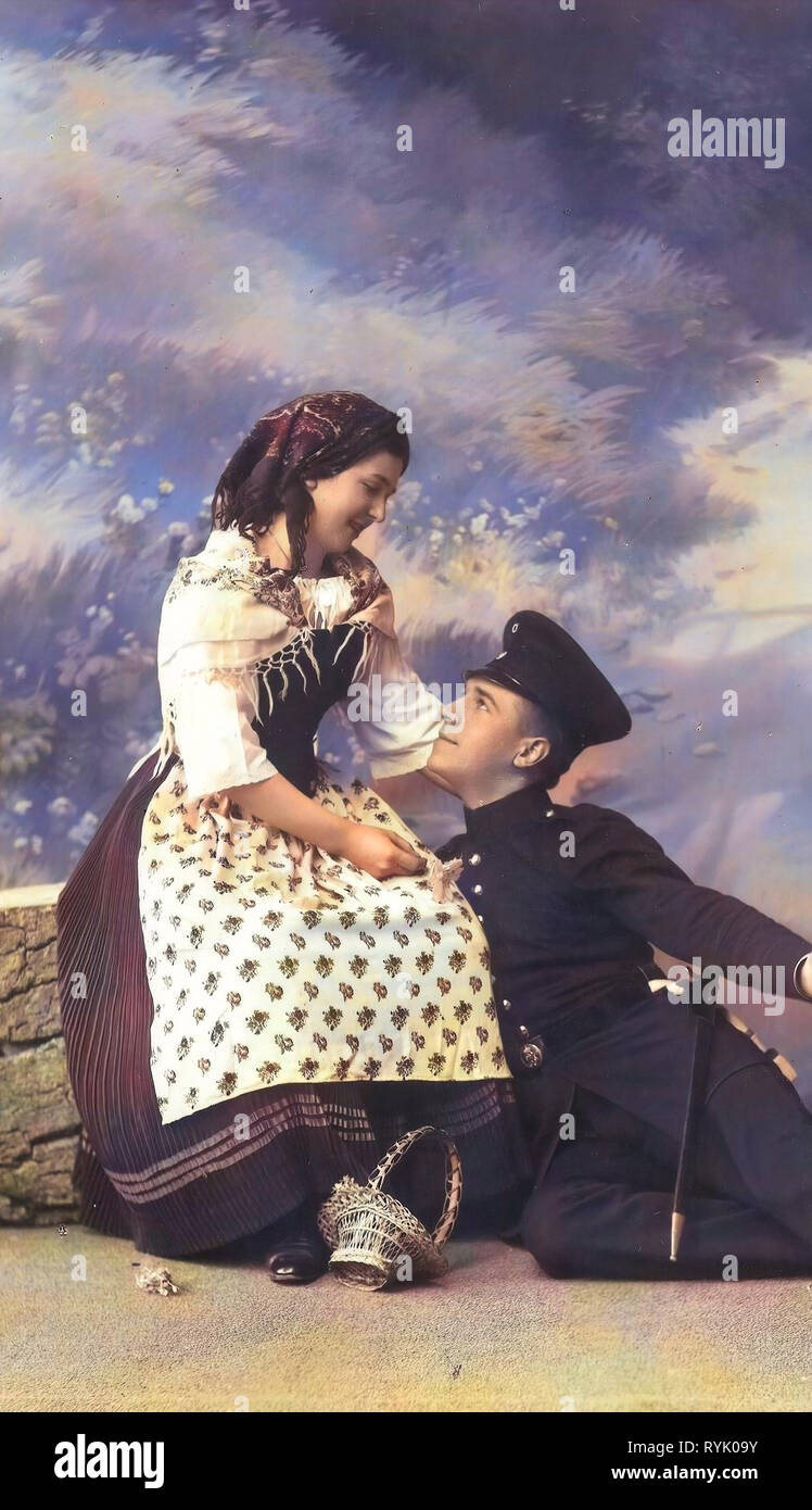 Verliebte Paare in Deutschland, Körbe von Deutschland, Schützen - (Füsilier-) Regiment Prinz Georg (Königlich Sächsisches) Nr. 108, 1913, Meißen, Schützen Bäuerin Stockfoto