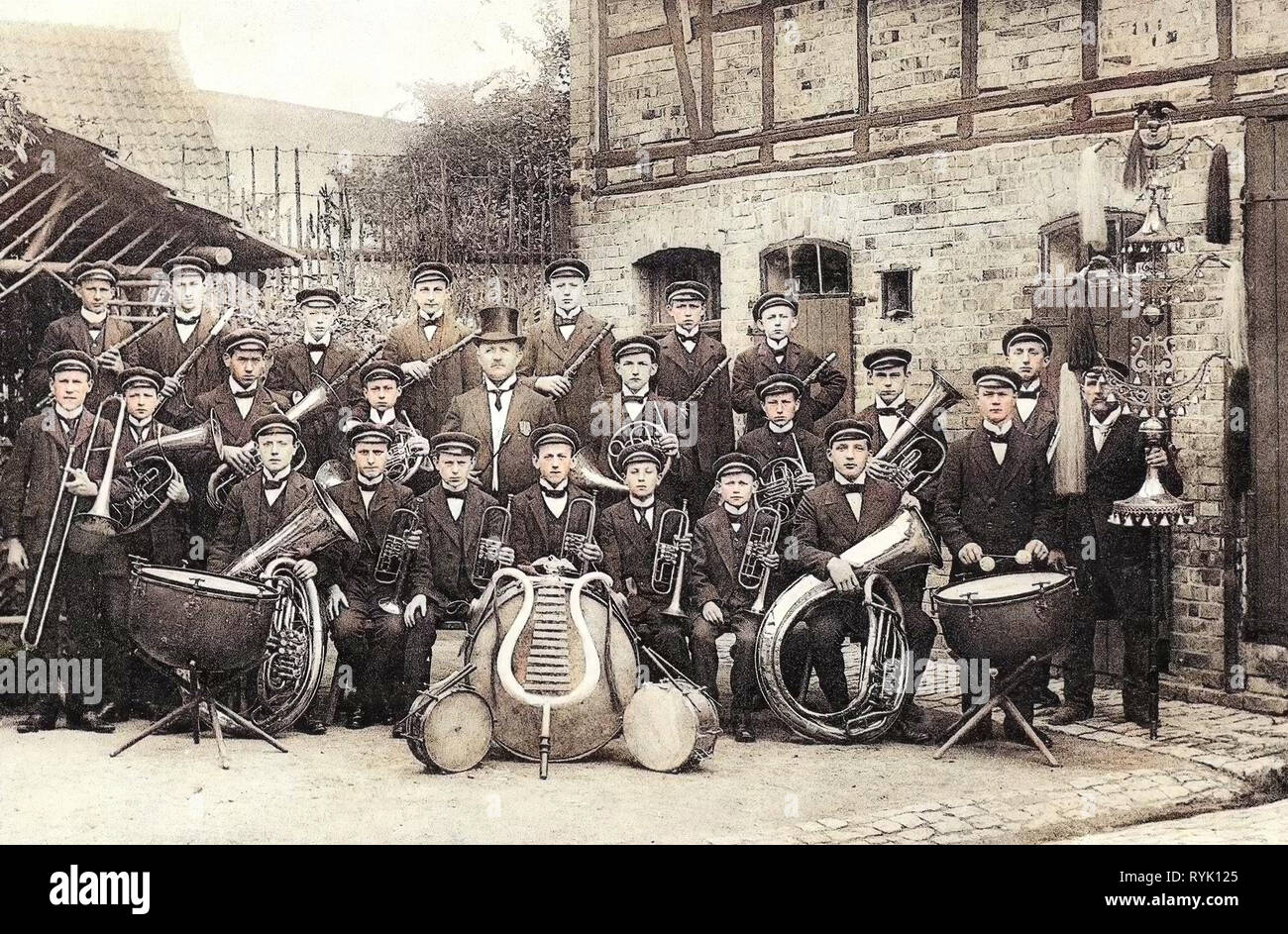1913 in Thüringen, Orchester aus Deutschland, Blechblasinstrumente, Kölleda, 1913, Stadtkapelle 1913 Cölleda Stockfoto