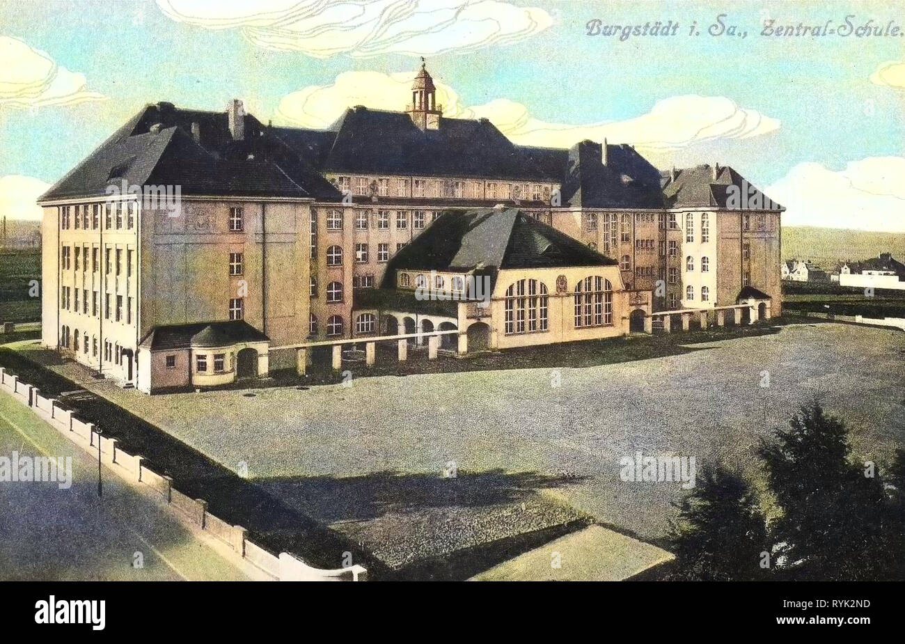 Schulen im Landkreis Mittelsachsen, Gebäude in Burgstädt, 1914, Landkreis Mittelsachsen, Burgstädt, Zentralschule, Deutschland Stockfoto