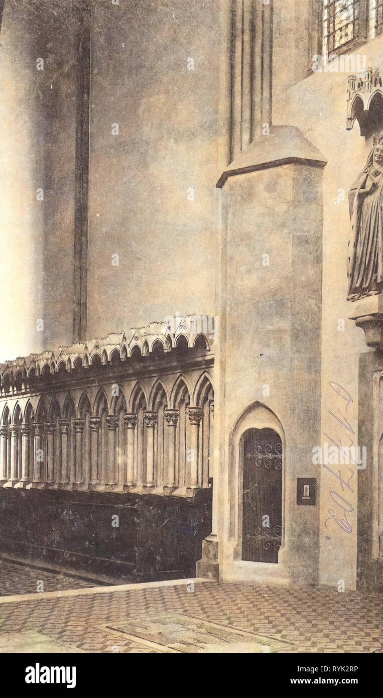 Gepaarte Statuen von Adelheid von Burgund und Otto I, Meißner Dom, Ledger Steine in Deutschland, Türen in Sachsen, die hölzerne Kirche Bänke in Deutschland, 1914, Meißen, Dom, Hohes Chor Stockfoto