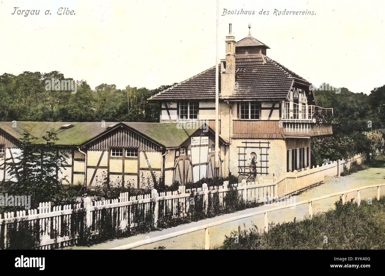 Rudern Vereine in Deutschland, Gebäude in Torgau, 1914, Landkreis Nordsachsen, Torgau, Bootshaus des Rudervereins Stockfoto