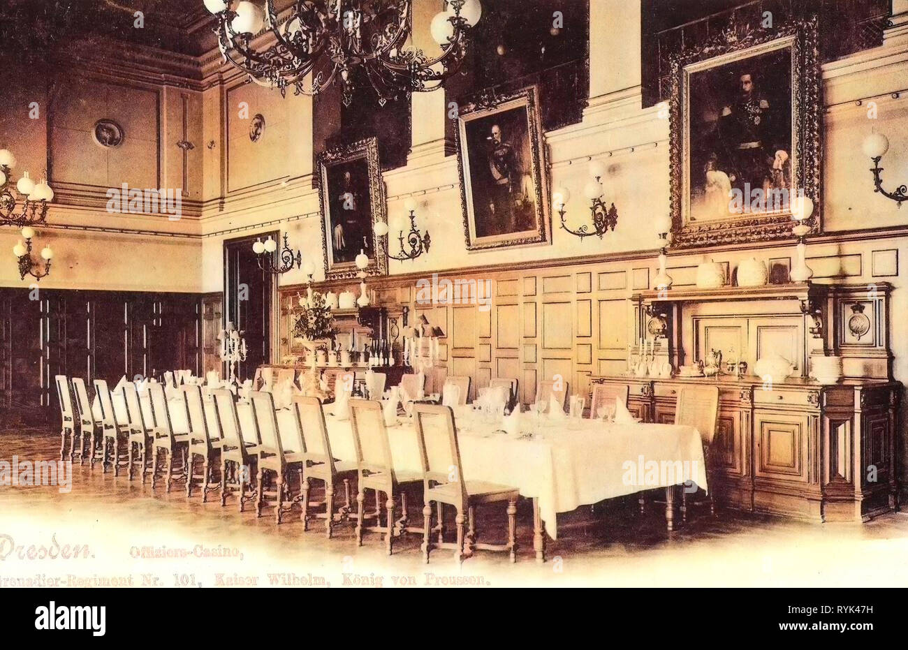 Officers' Mess in Dresden, grenadier-regiment Kaiser Wilhelm, König von Preußen (2. Königlich Sächsisches) Nr. 101, 1901, Dresden, Offizierskasino der 2. Grenadier, Regimenter, Deutschland Stockfoto