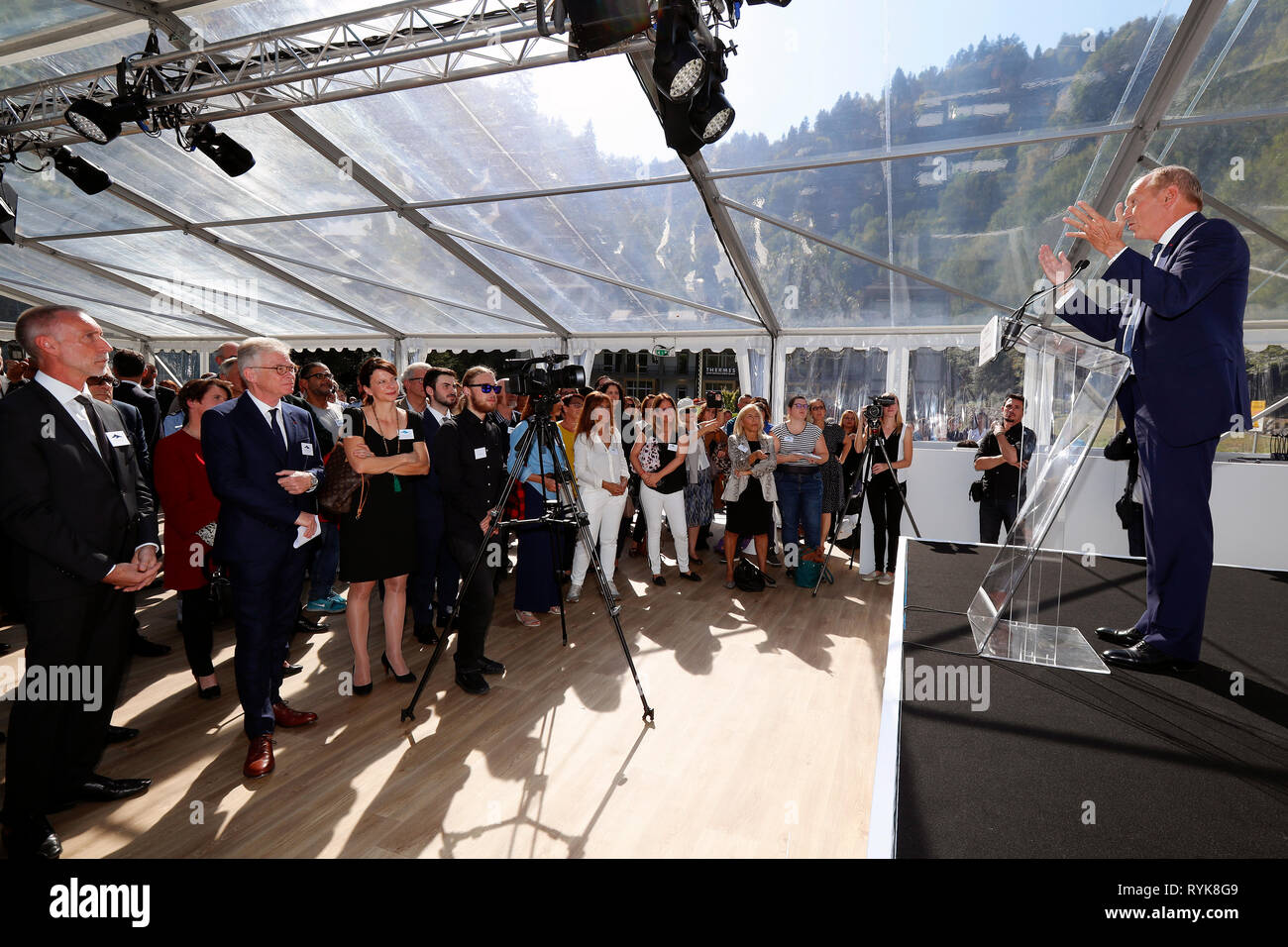 Saint-Gervais Mont-Blanc Thermal Spa. L'Oreal des Vorsitzenden und CEO Jean-Paul Agon. 0 ffnung Preisverleihung am 29. September 2018. Frankreich. Stockfoto