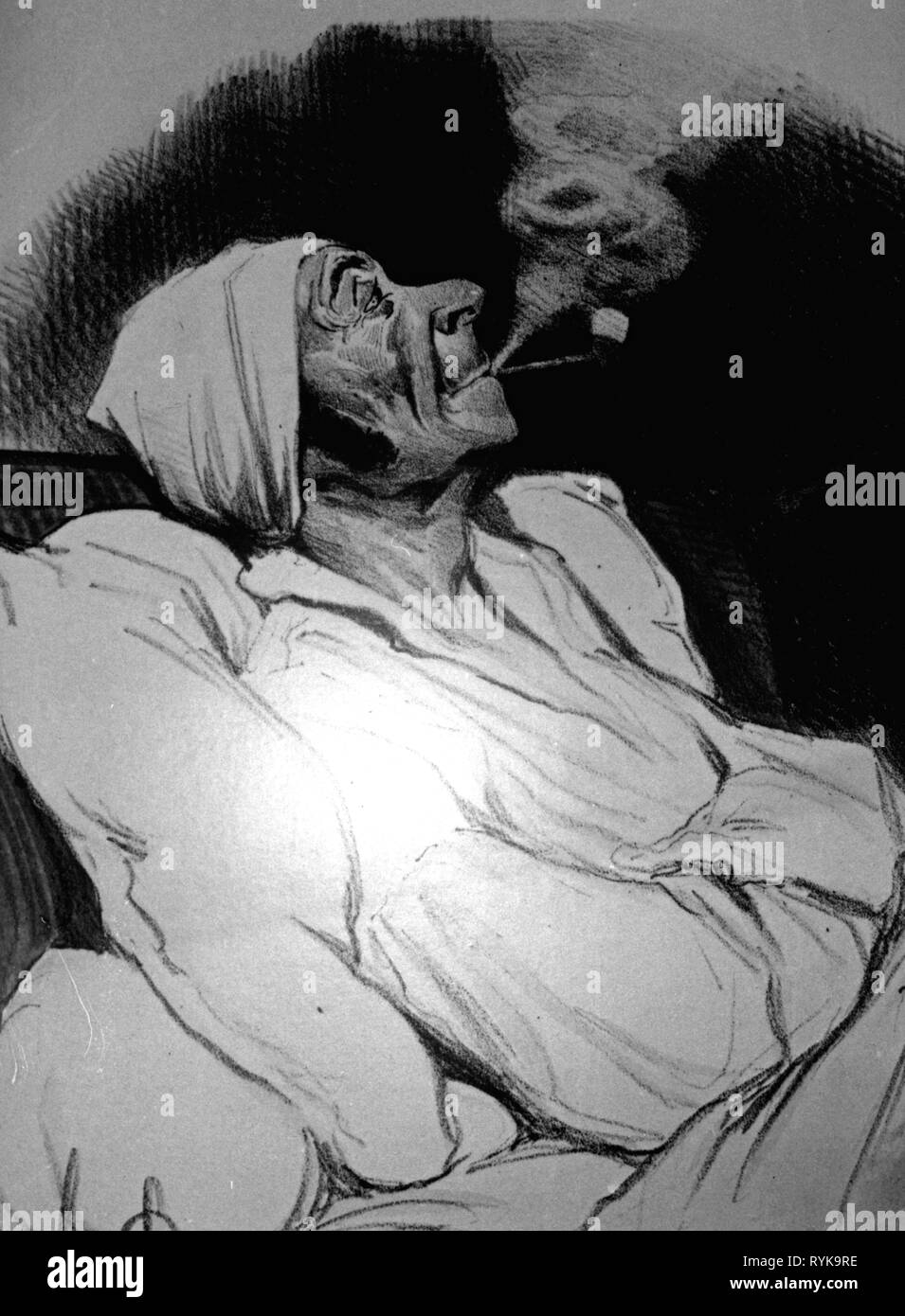 Tabak, Karikatur eines Rauchers, Zeichnung von Honoré Daumier, Jahrhundert, Artist's Urheberrecht nicht gelöscht werden Stockfoto