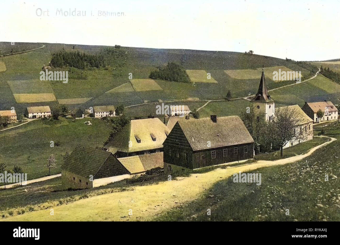 Gebäude in Teplice Bezirk, Kirche der Heimsuchung der Jungfrau Maria (Moldawien), Moldawien, 1912, Aussig, Moldau, Tschechische Republik Stockfoto