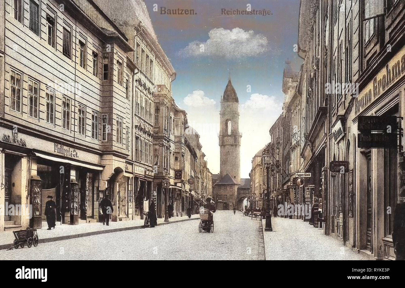 Historische Bilder der Reichenturm, Reichenstraße (Bautzen), Geschäfte in Sachsen, Baby Autos 1910 S, 1915, Landkreis Bautzen, Bautzen, Reichenstraße, Deutschland Stockfoto