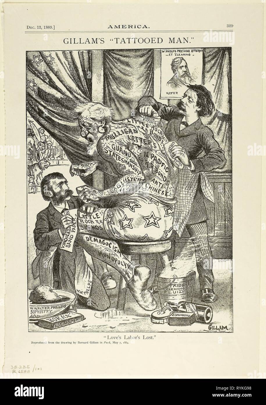 Verlorene Liebesmüh, aus Amerika. Bernard Gillam, American, 1856-1896. Datum: 1889. Abmessungen: 300 x 206 mm. Lithographie auf Zeitungspapier. Herkunft: USA. Museum: Das Chicago Art Institute, Chicago, USA. Stockfoto